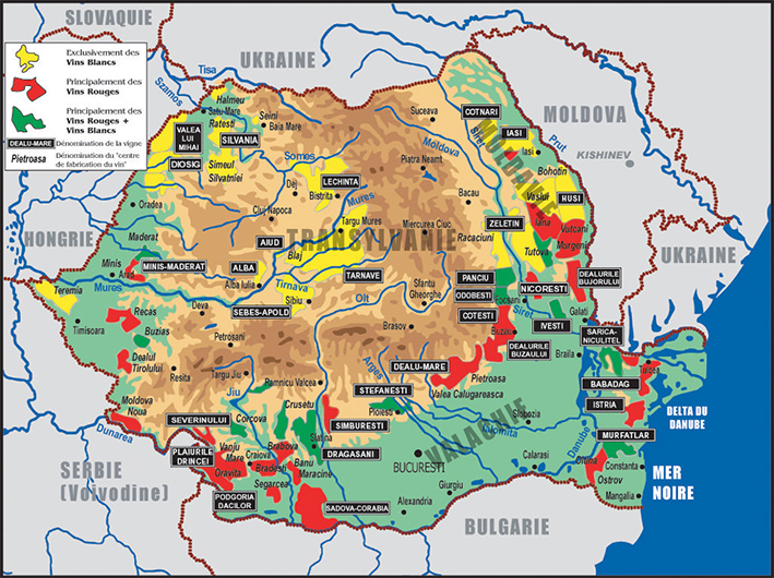 carte des régions viticoles de Roumanie 
